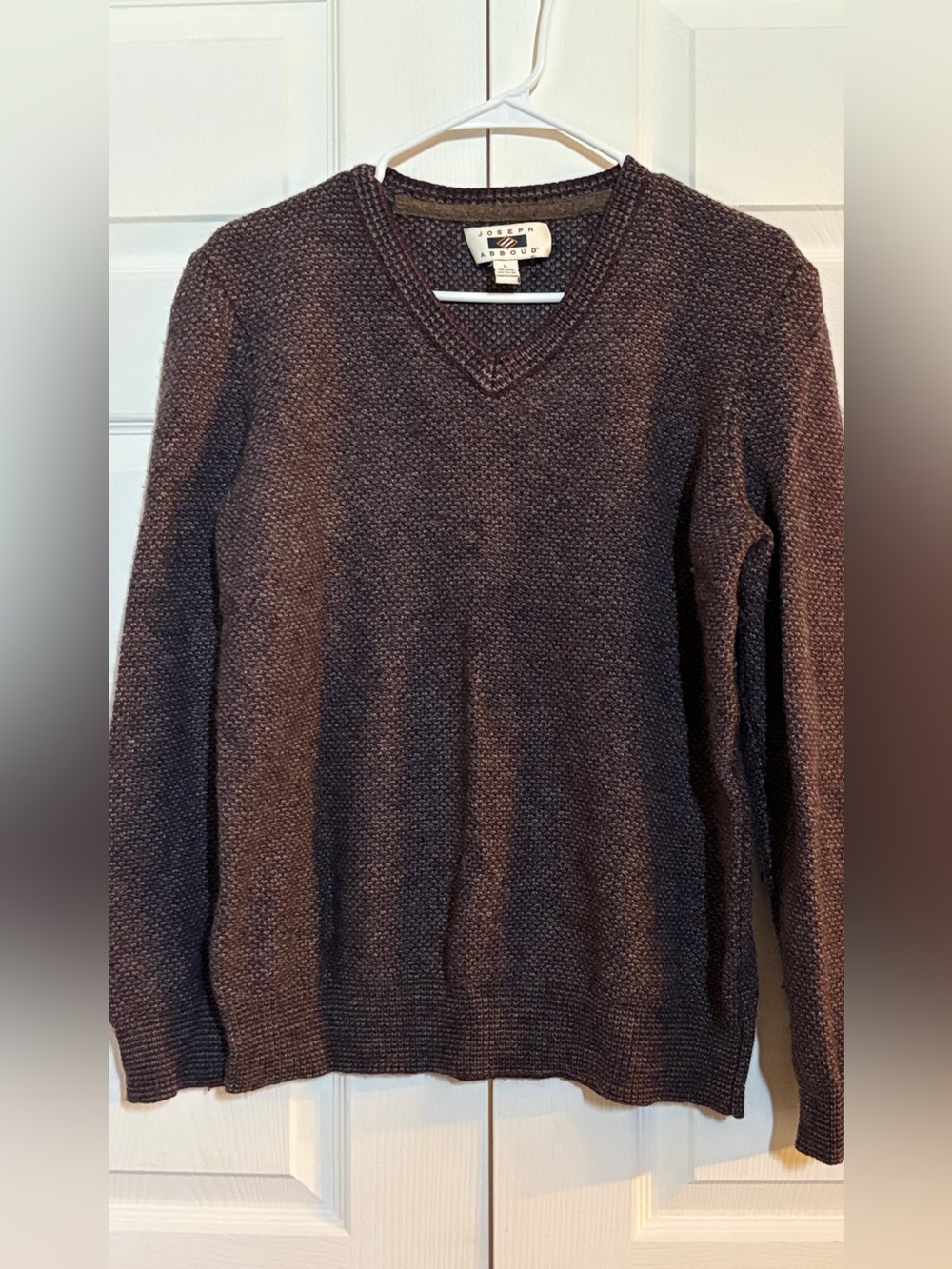 Joseph Abboud Mens L Wool Blend V Neck Sweater Burgundy Gray